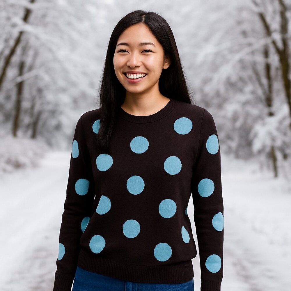 Tyler Boe Polka Dots Cashmere 100% Crewneck Sweater in Chocolate Brown
